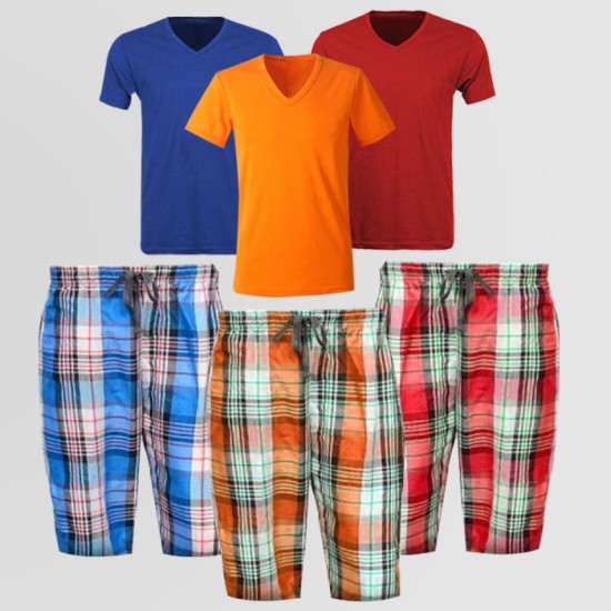 Bundle Of 3 Casual Shorts & 3 V-Neck T-Shirt 